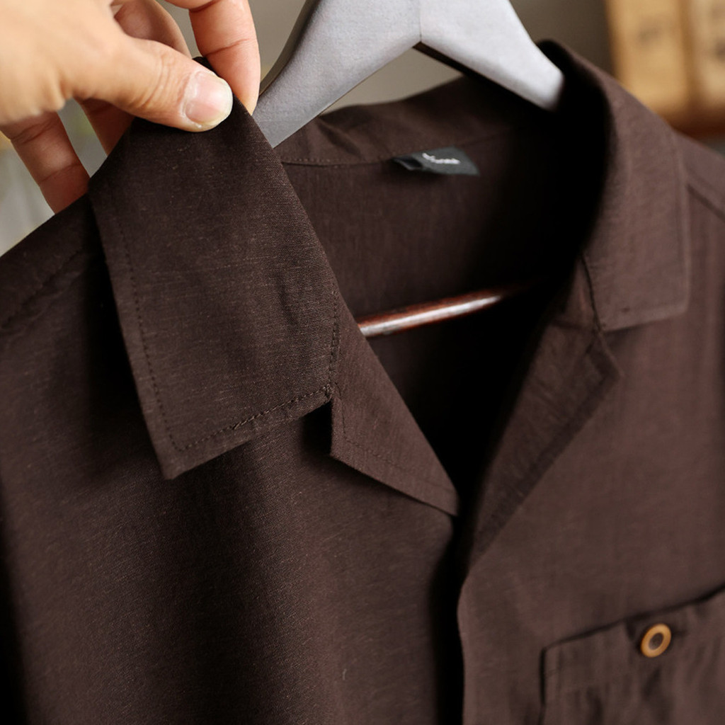 Tencel Linen Cuban Collar Short-Sleeved Shirt