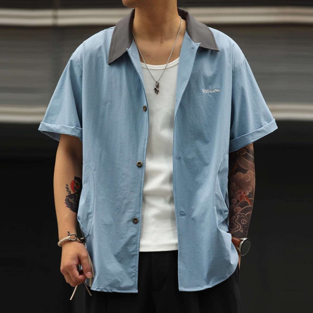 Barn Style Cool Quick-Drying Short-Sleeved Shirt Men Thin Style Diary Wear Shirt Summer