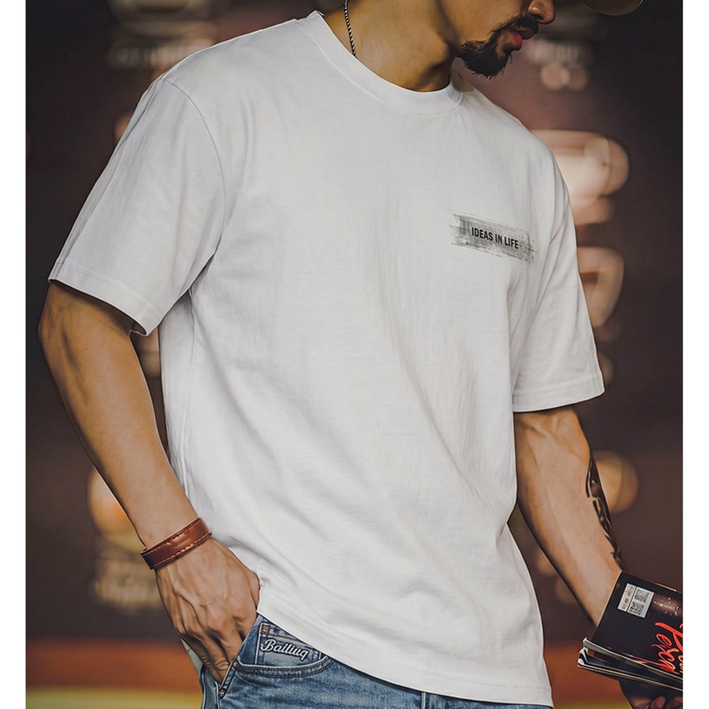 Wuluwear Modal Blended Men's T-Shirt Summer New Style American Cool Breathable Top Loose Smudge Printed Short Sleeve Men