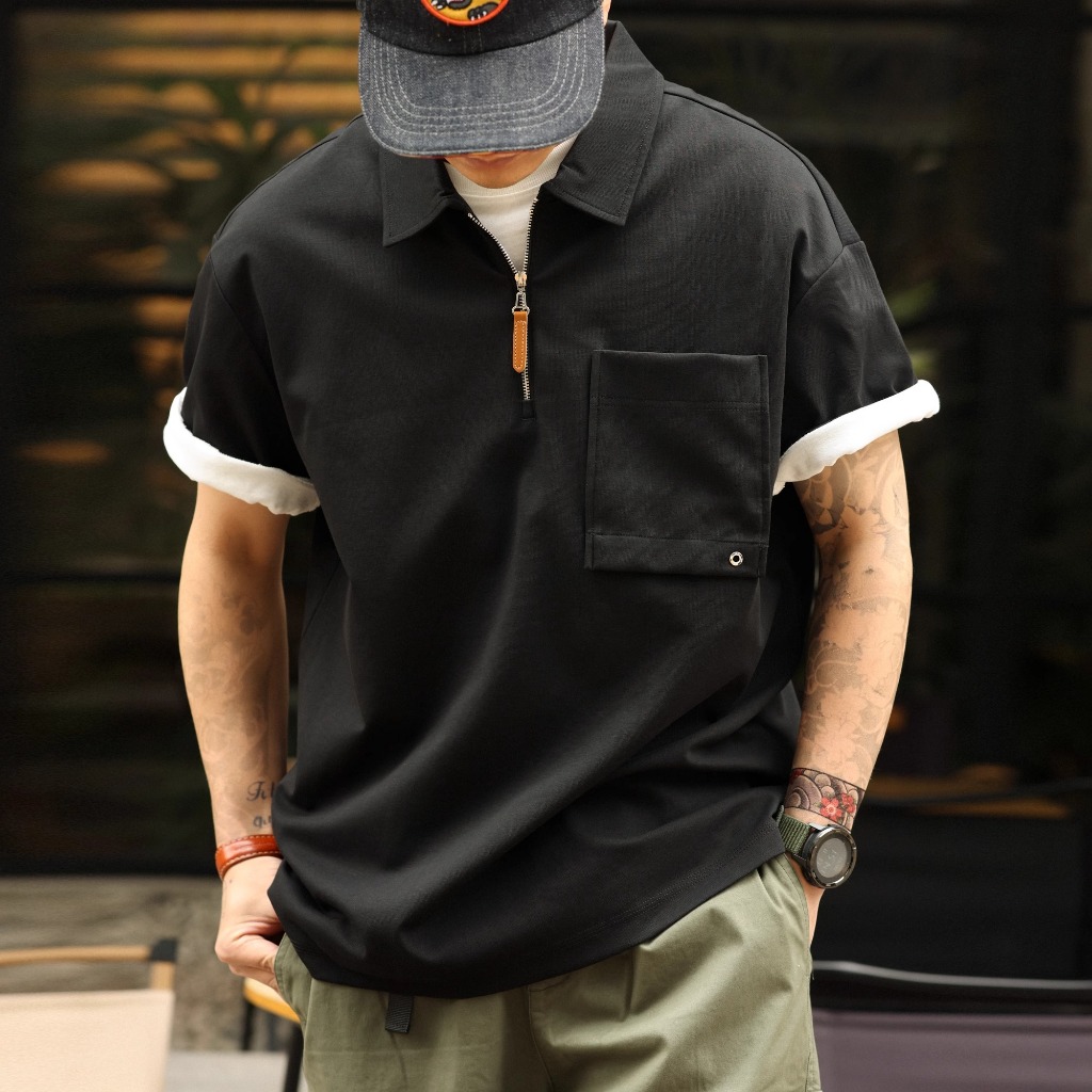  245g Casual Lyocell Short-Sleeved T-Shirt Men Loose Raglan Half-Sleeved Basic TEE