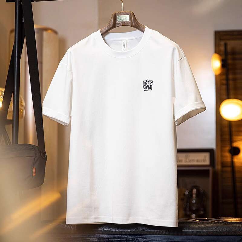 Casual Textured Suede Printed Round Neck Half-Sleeved Tee Top Men
