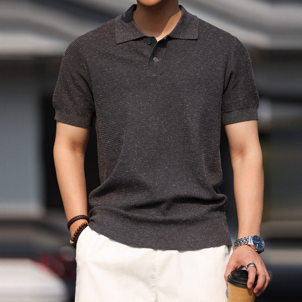 Linen Textured Knitted Short-Sleeved Polo