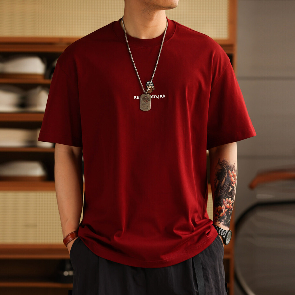 100% Cotton Embroidered Red T-Shirt