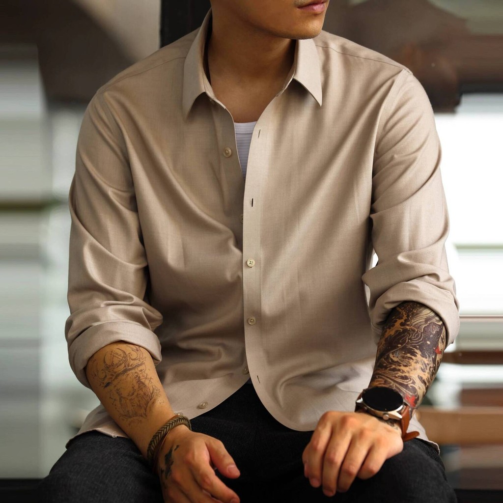 Wuluwear Anti-Wrinkle Non-Iron Modal Long-Sleeved Shirt Men American Casual Commuter Outer Shirt Bottoming Shirt