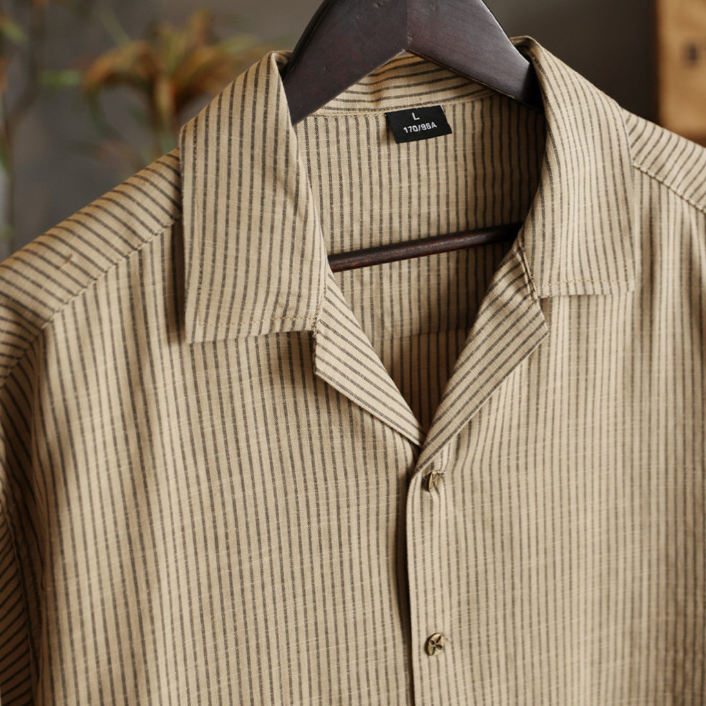 Linen Stripes Cuban Collar Shirt