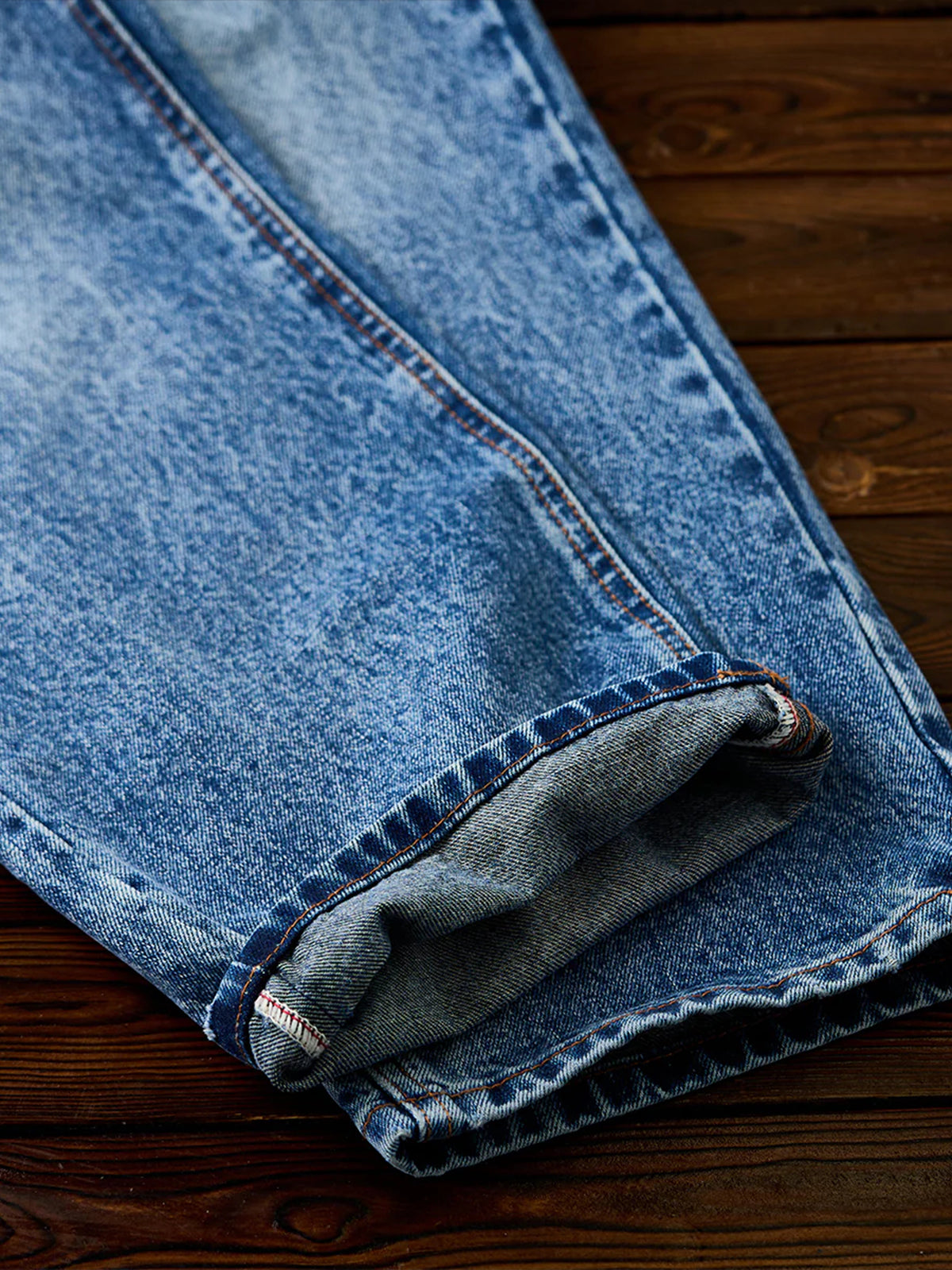Washed & Whiskered Blue Straight Denim Pants