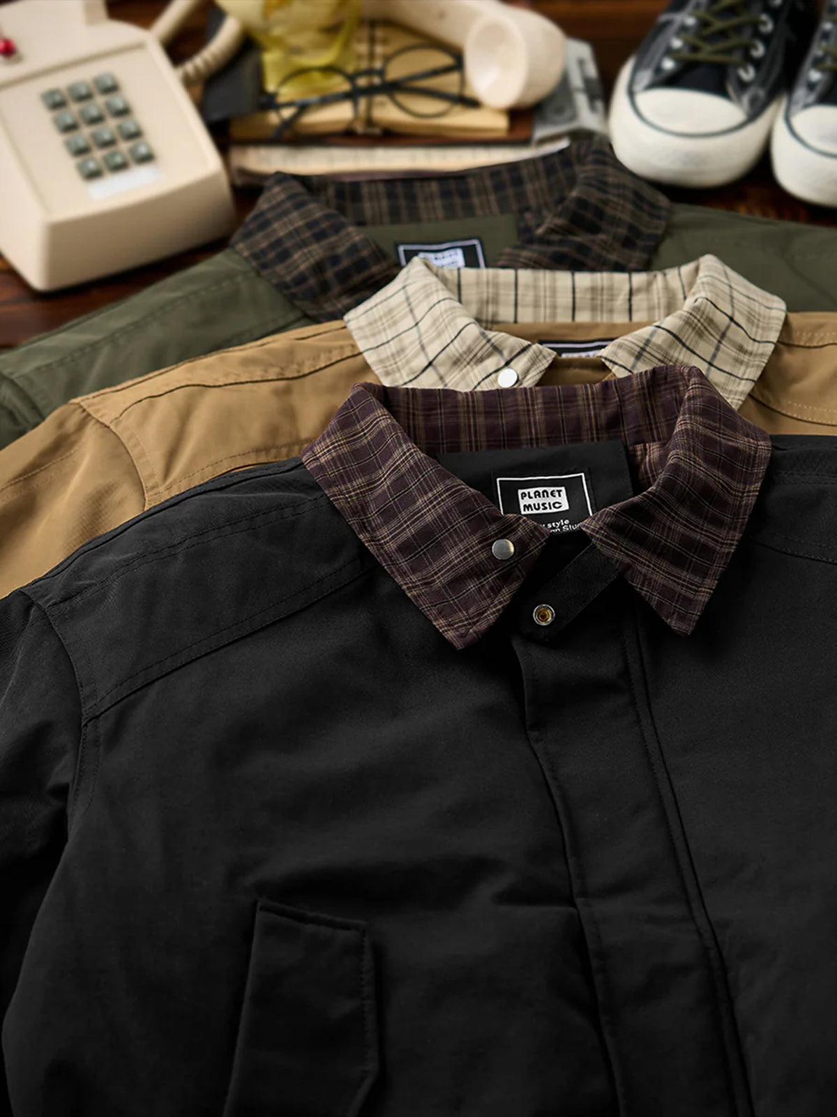 Harrington Jacket with Quilted Lining and Checkered Collar & Cuffs