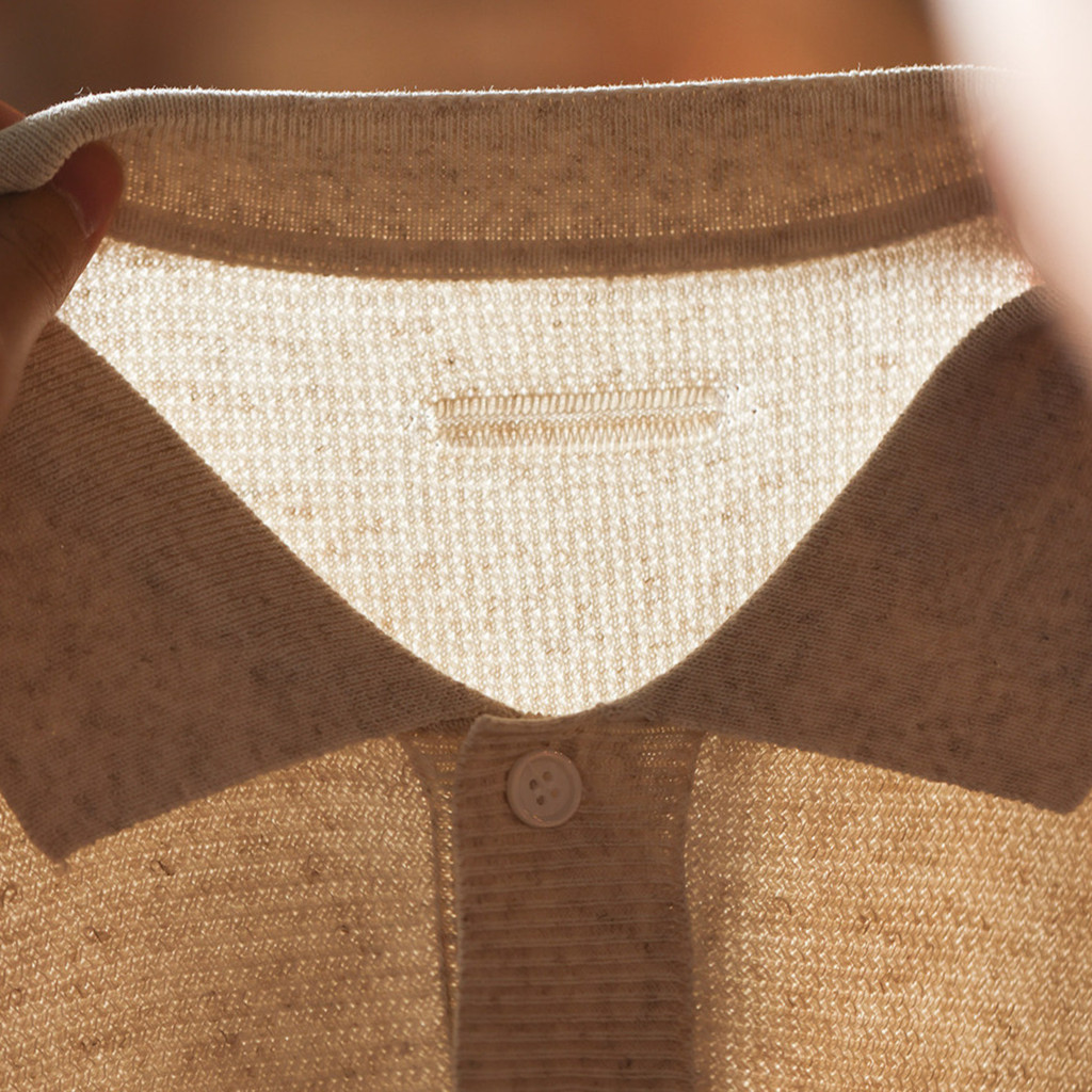 Linen Textured Knitted Short-Sleeved Polo