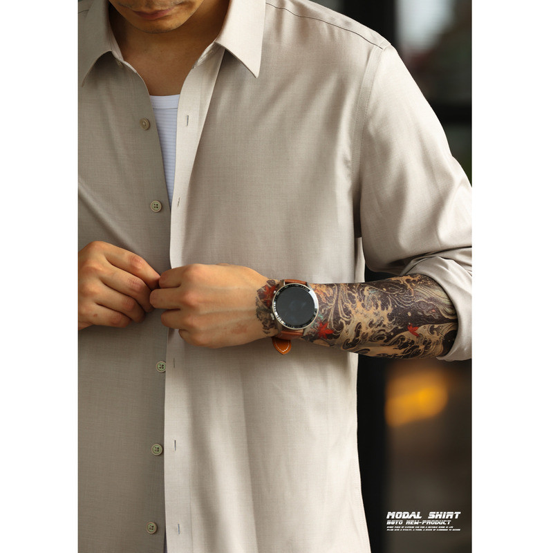 Wuluwear Anti-Wrinkle Non-Iron Modal Long-Sleeved Shirt Men American Casual Commuter Outer Shirt Bottoming Shirt