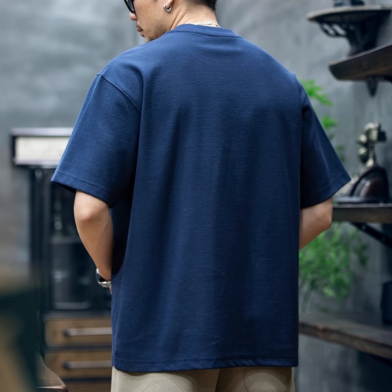 260g Mige Short-Sleeved t-Shirt Men Street Wear Small Sloth Embroidery Pocket Loose Casual Half-Sleeved t-Shirt