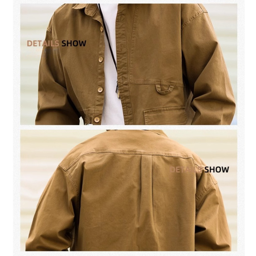 Casual Outdoor Multi-pocket Overalls Shirt Men's Outer Wear Loose Retro Heavy Industry Washed Shirt Autumn