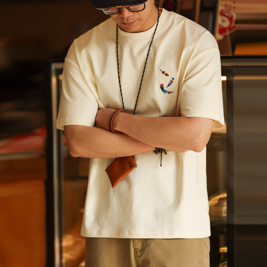 220g Feather Embroidered T-Shirt