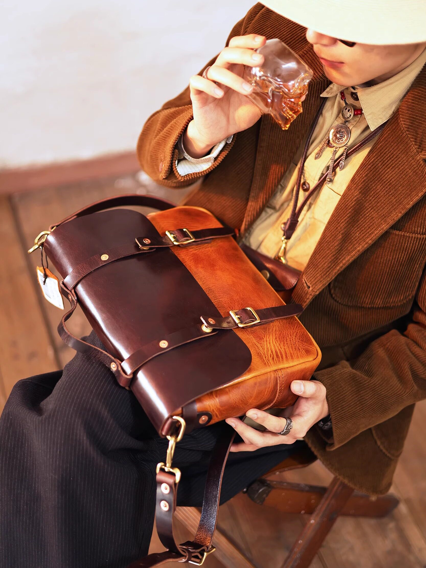 Leather messenger bag