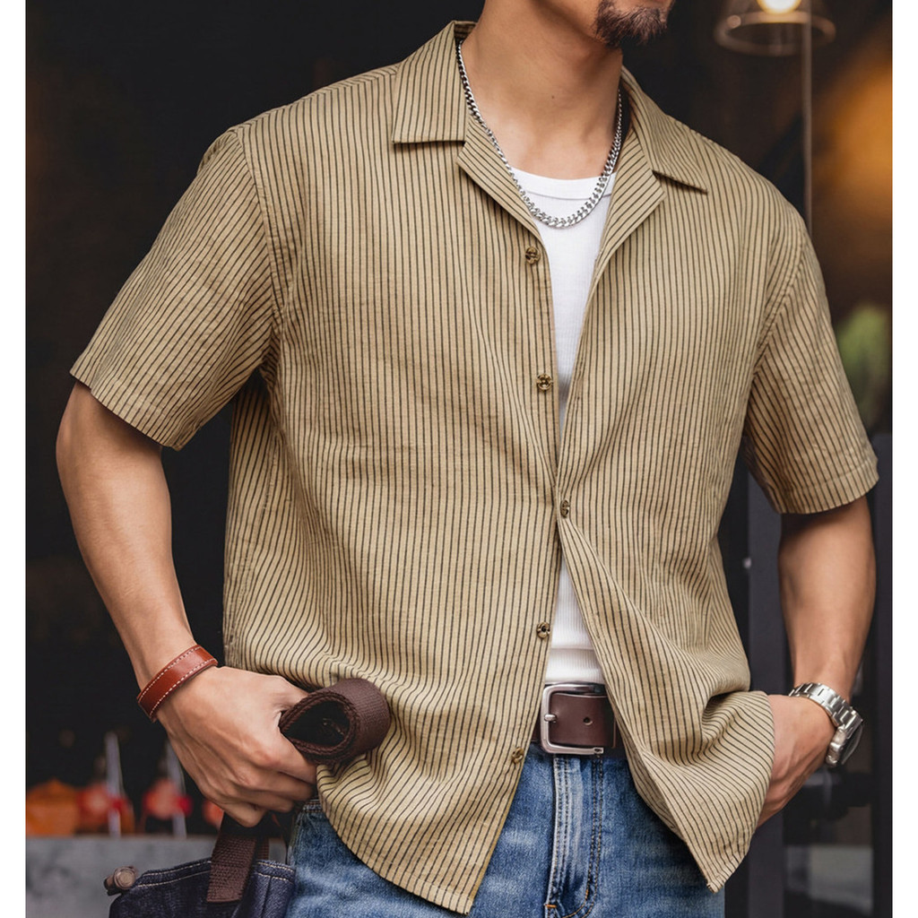 Linen Stripes Cuban Collar Shirt