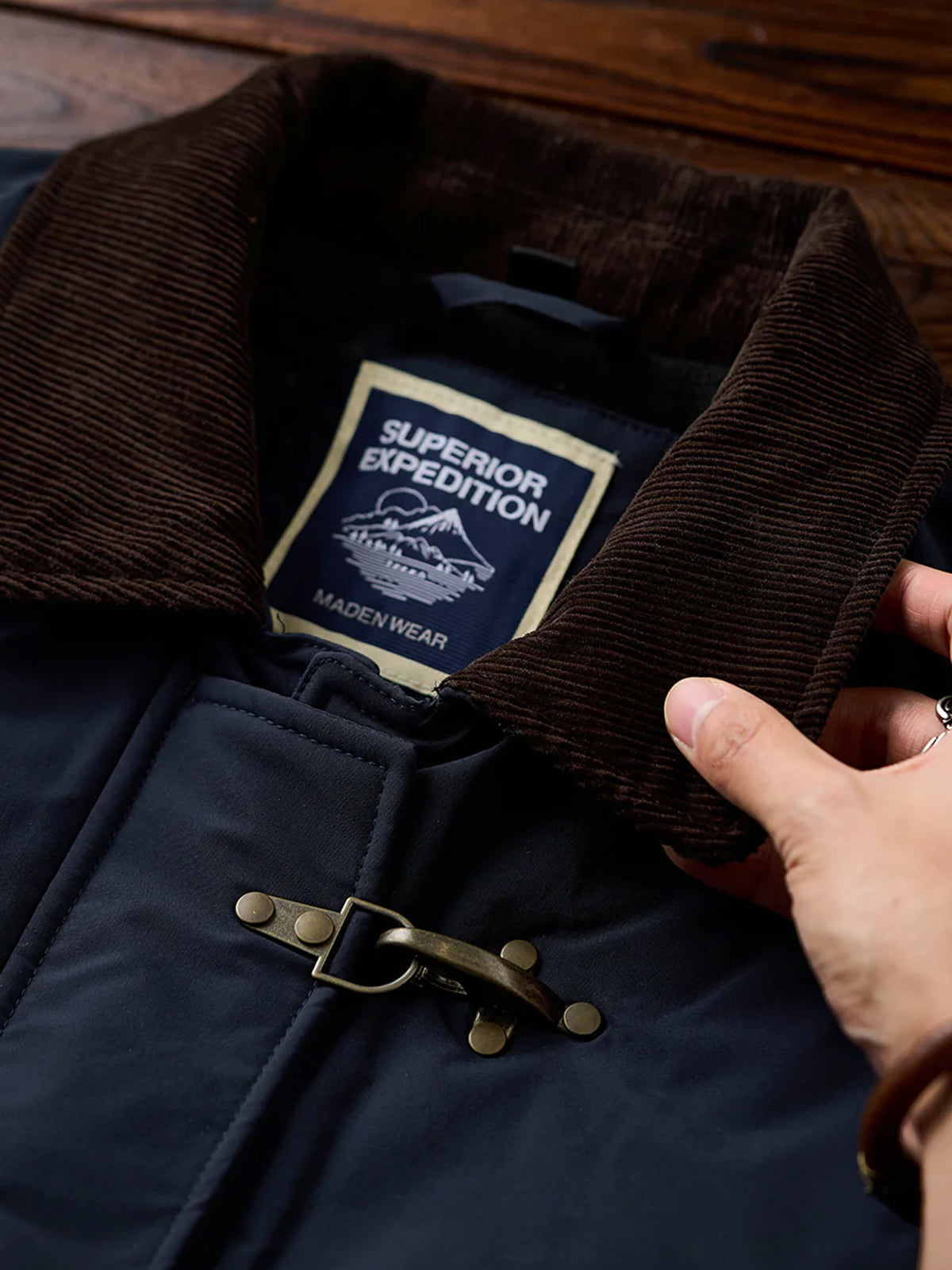 Hunting Jacket with Corduroy Collar and Hook Buttons