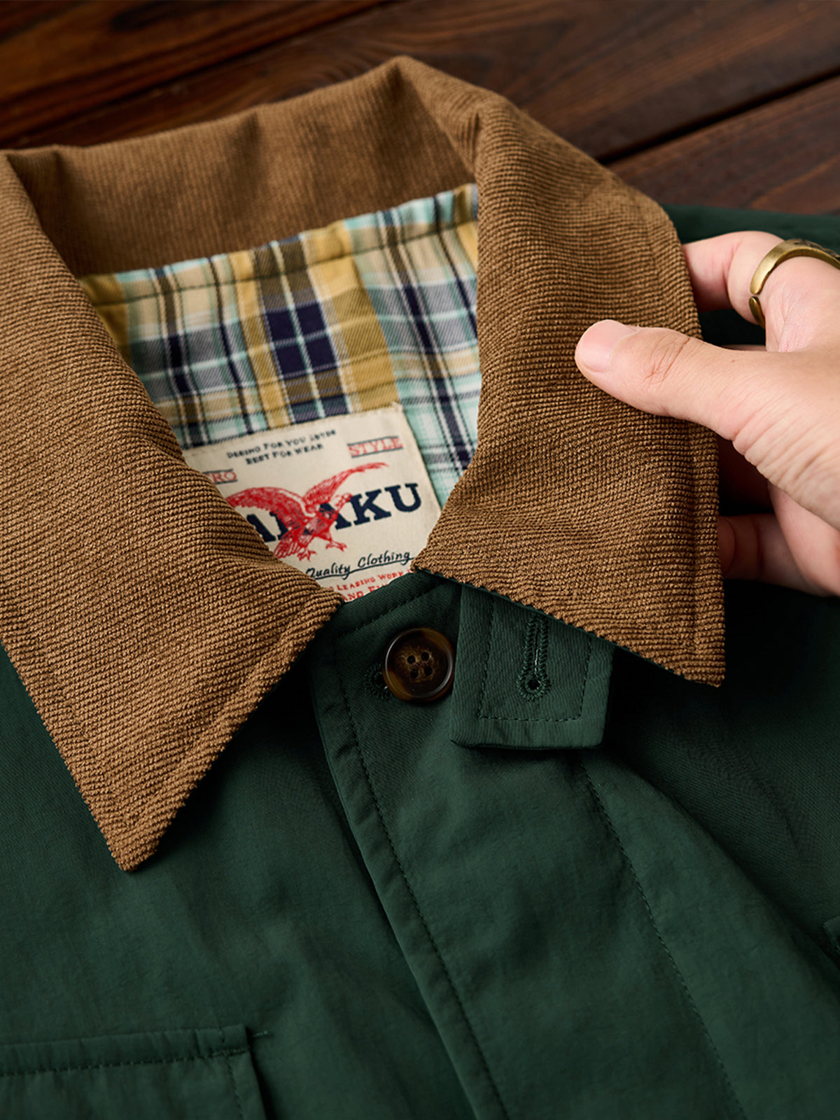 Corduroy-Lined Collar and Cuffs Water-Repellent Hunting Jacket