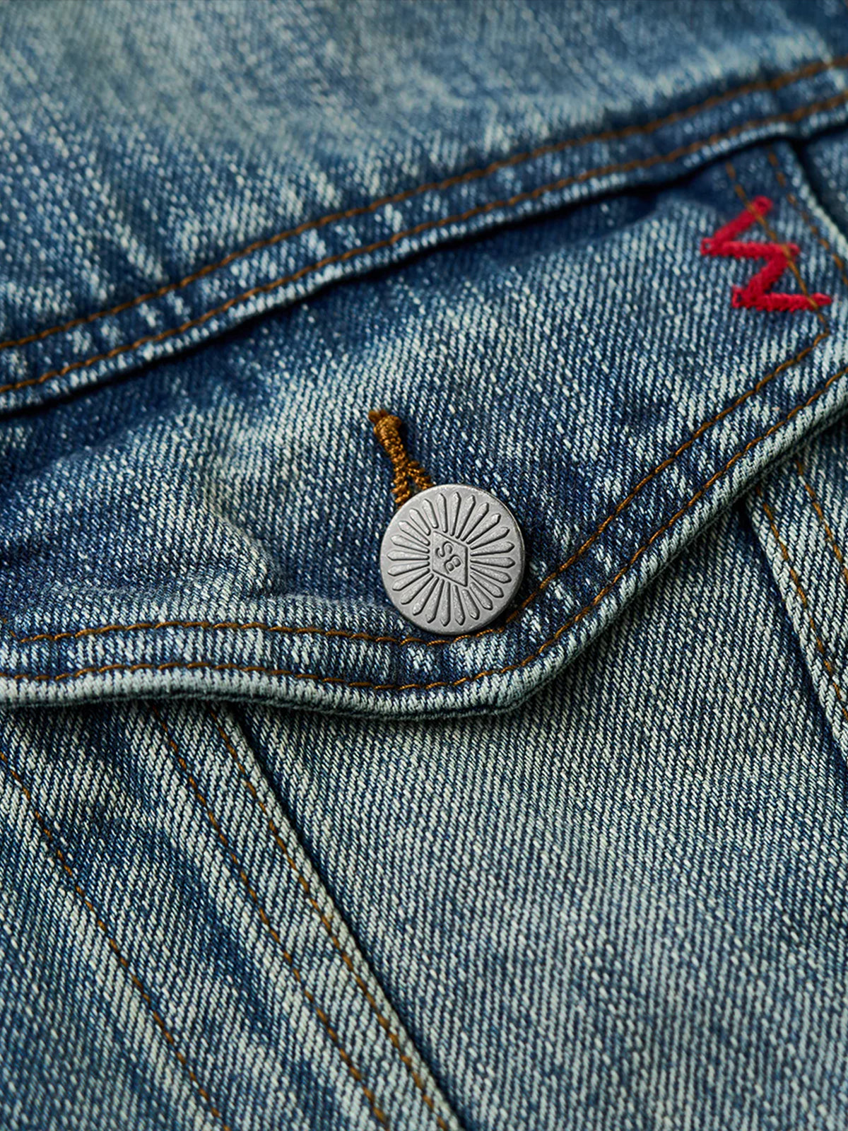 W Mini Embroidery Stone-Washed Denim Work Jacket