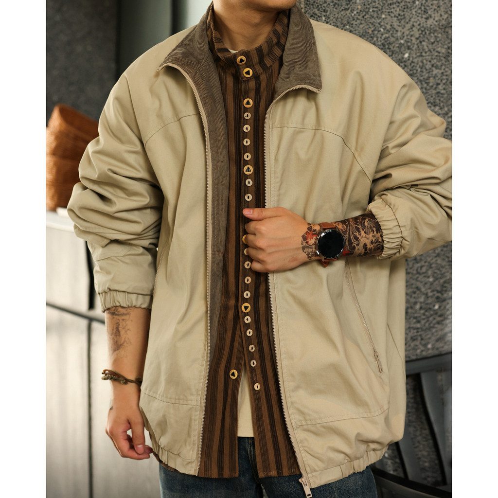 Wuluwear Japanese Retro Gallery Style Stand-Up Collar Jacket Men Sleeve Bag Design cleanfit Tooling Zipper Jacket