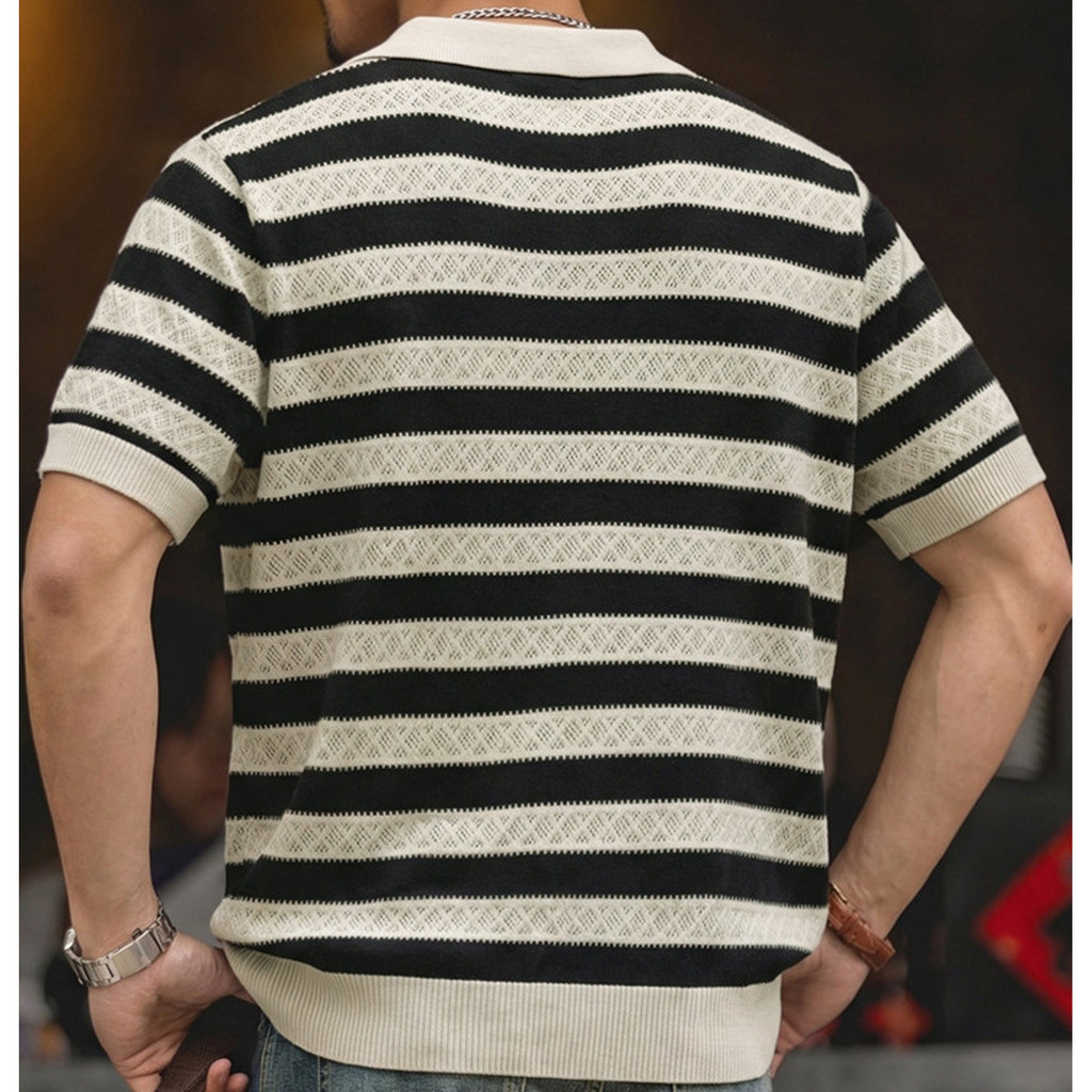 Striped Breathable Knitted Polo