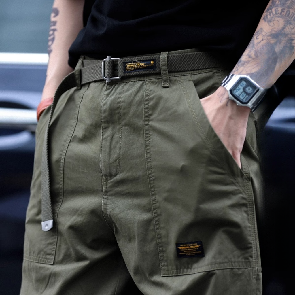Casual Overalls Men Loose Tapered Cotton Washed Retro Style Straight Harem Pants Trendy