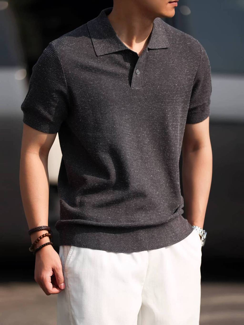Tencel Linen Short-Sleeved POLO Shirt Men Basic Style Breathable Casual Lyocell Knitted Lapel T-Shirt