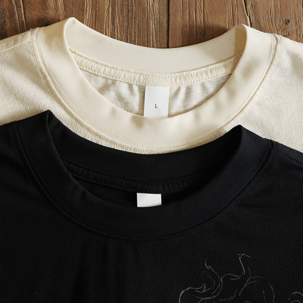 Wuluwear American Linen Blended Year of the Horse Printed Short-Sleeved T-Shirt Men Summer Loose All-Match Round Neck Design Bott