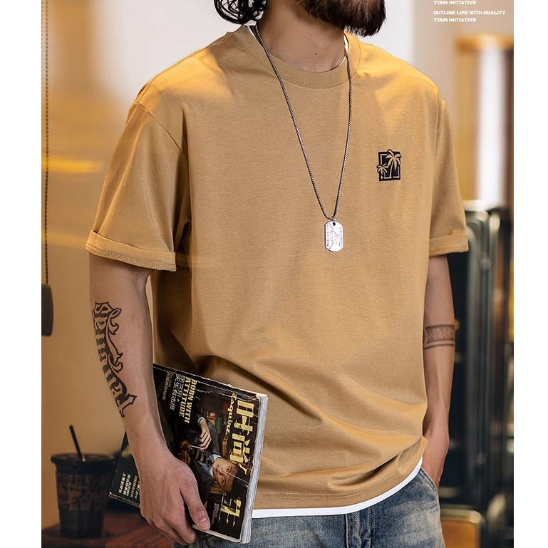 Casual Textured Suede Printed Round Neck Half-Sleeved Tee Top Men
