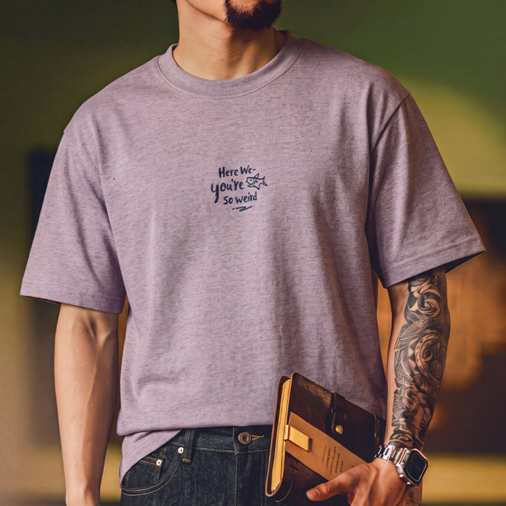 Wuluwear American Retro Dopamine Pink Short-Sleeved t-Shirt Men 2026 Summer New Style Niche Distressed Printed Loose Half-Sleeved
