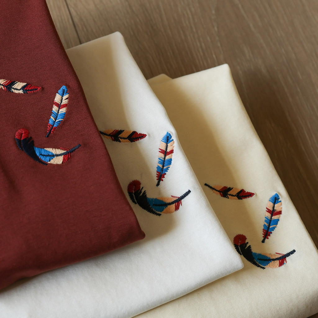 220g Feather Embroidered T-Shirt