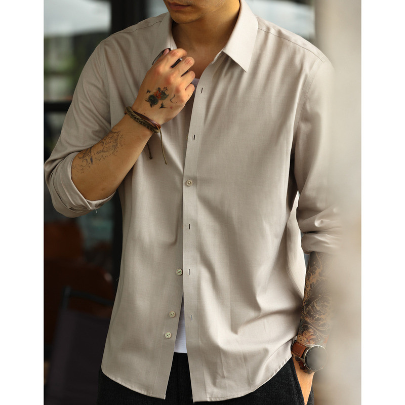 Wuluwear Anti-Wrinkle Non-Iron Modal Long-Sleeved Shirt Men American Casual Commuter Outer Shirt Bottoming Shirt