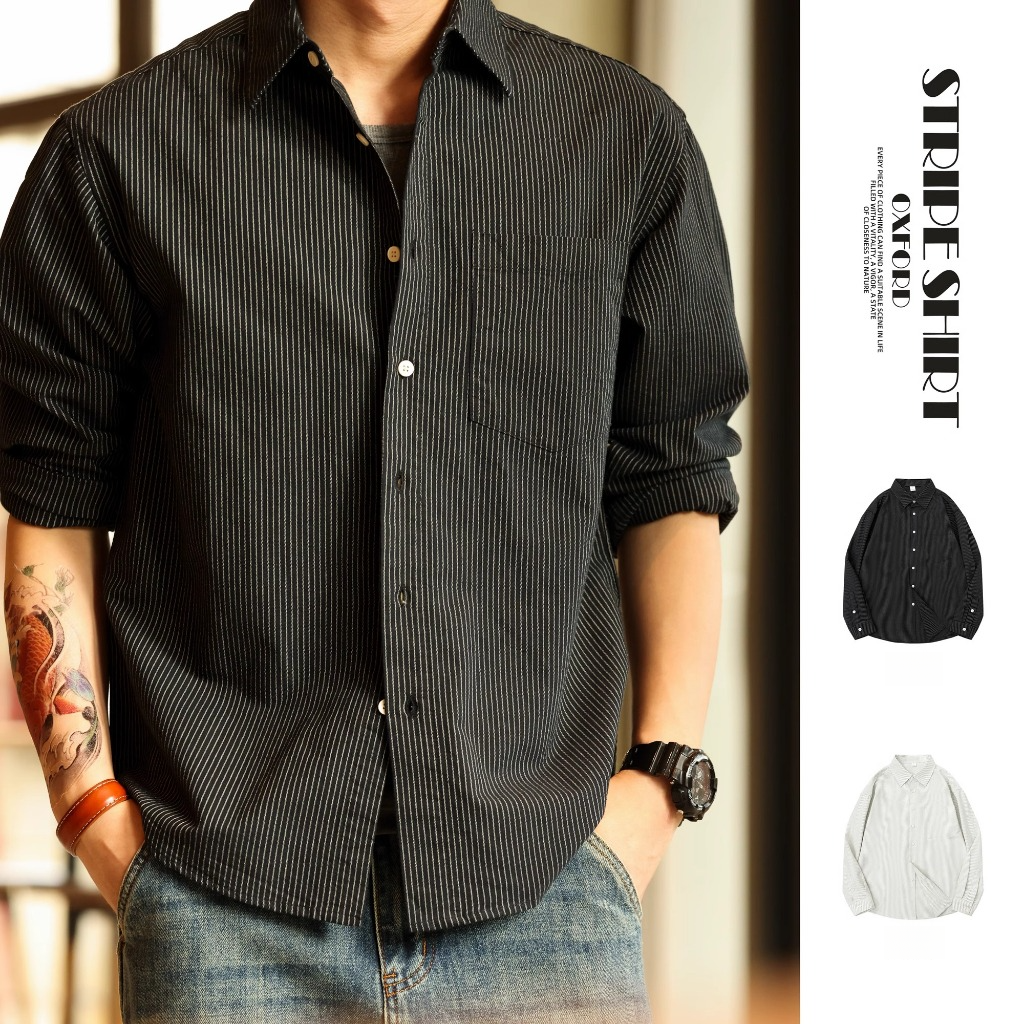 175g Casual Oxford Spinning Pinstripe Shirt Men Slightly Wide High-End Shirt