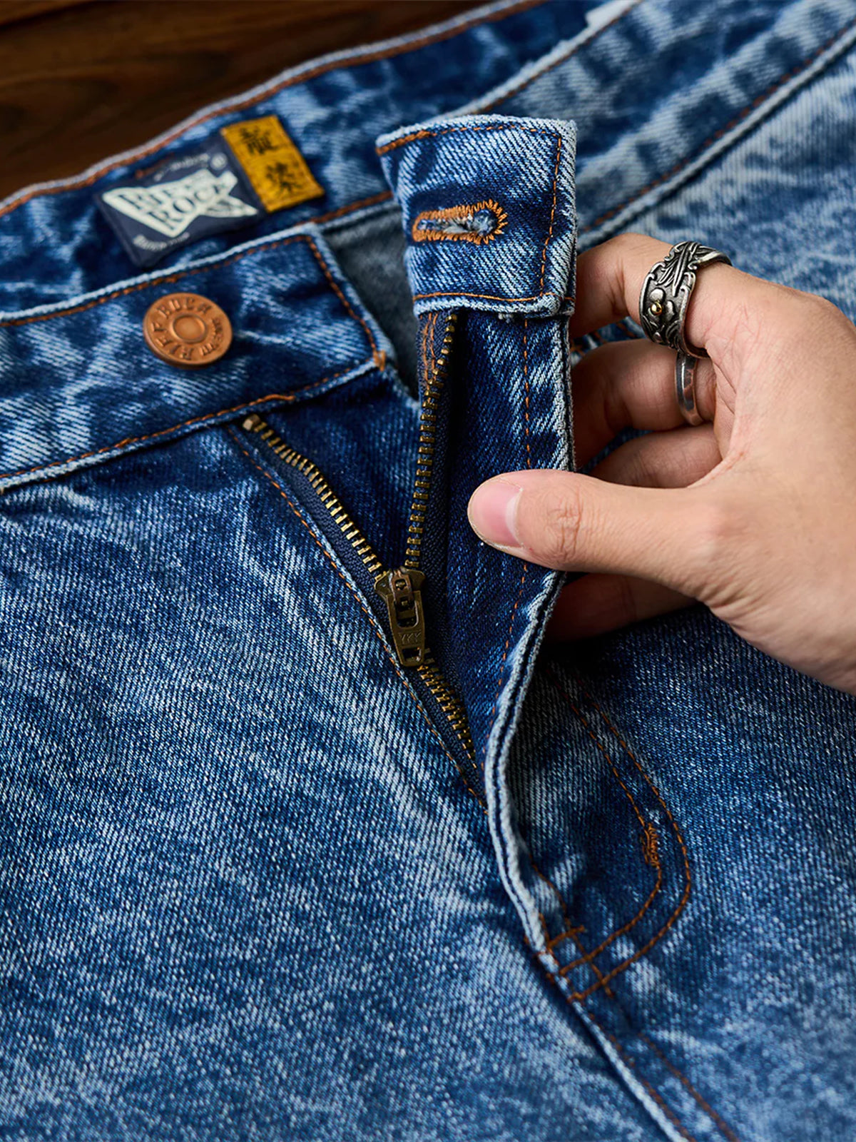 Washed & Whiskered Blue Straight Denim Pants