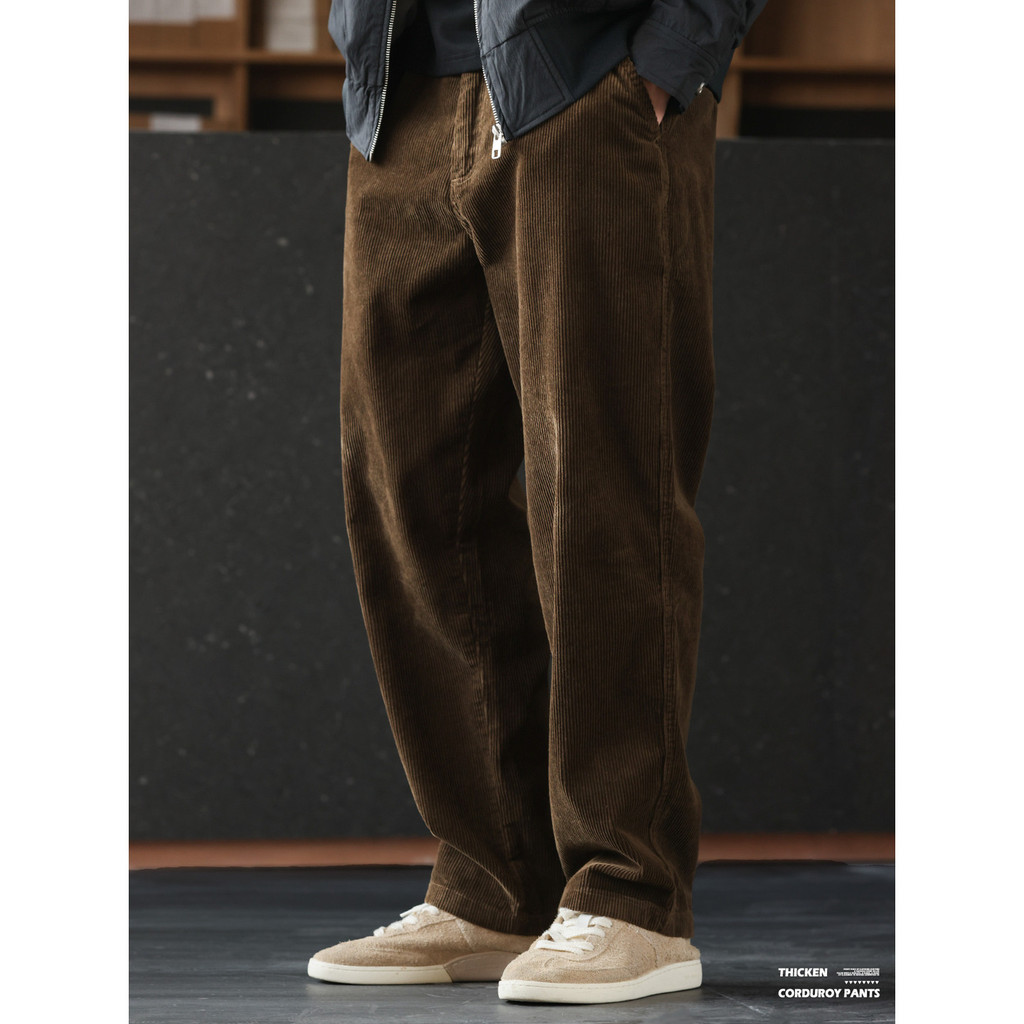 300g Heavy Corduroy Long Pants Bain Style Plus Velvet Thickened Straight Casual Pants