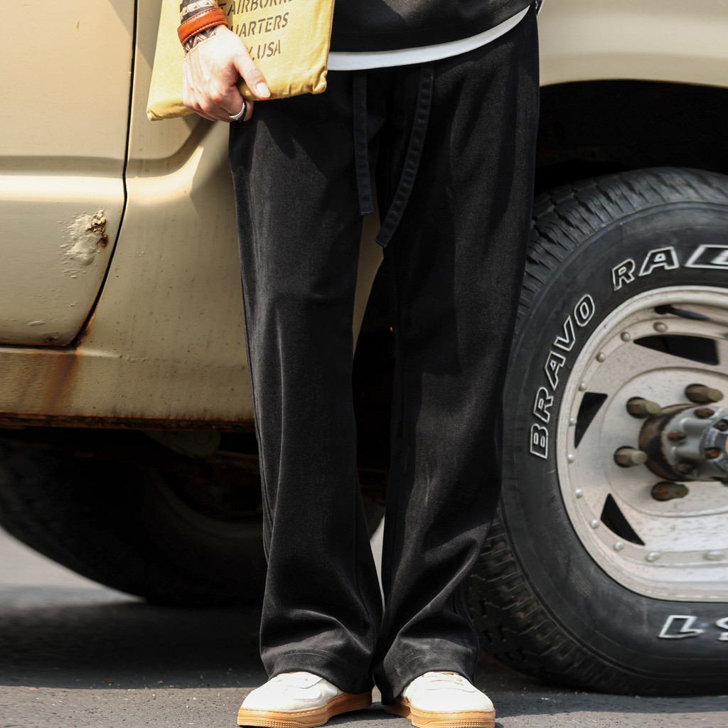 American Casual Heavyweight Chenille Drop Casual Pants Men Loose Straight Pleated Elastic Waist Drawstring Sweatpants