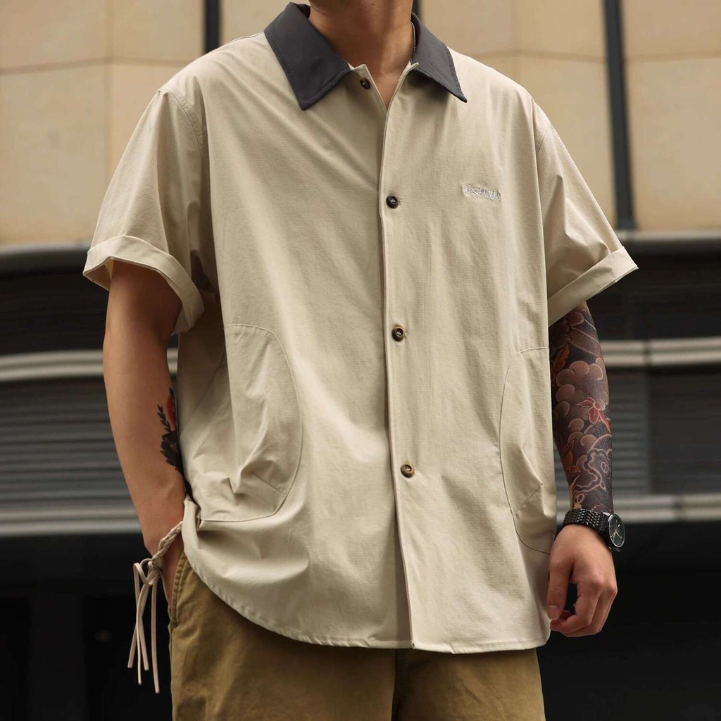 Barn Style Cool Quick-Drying Short-Sleeved Shirt Men Thin Style Diary Wear Shirt Summer