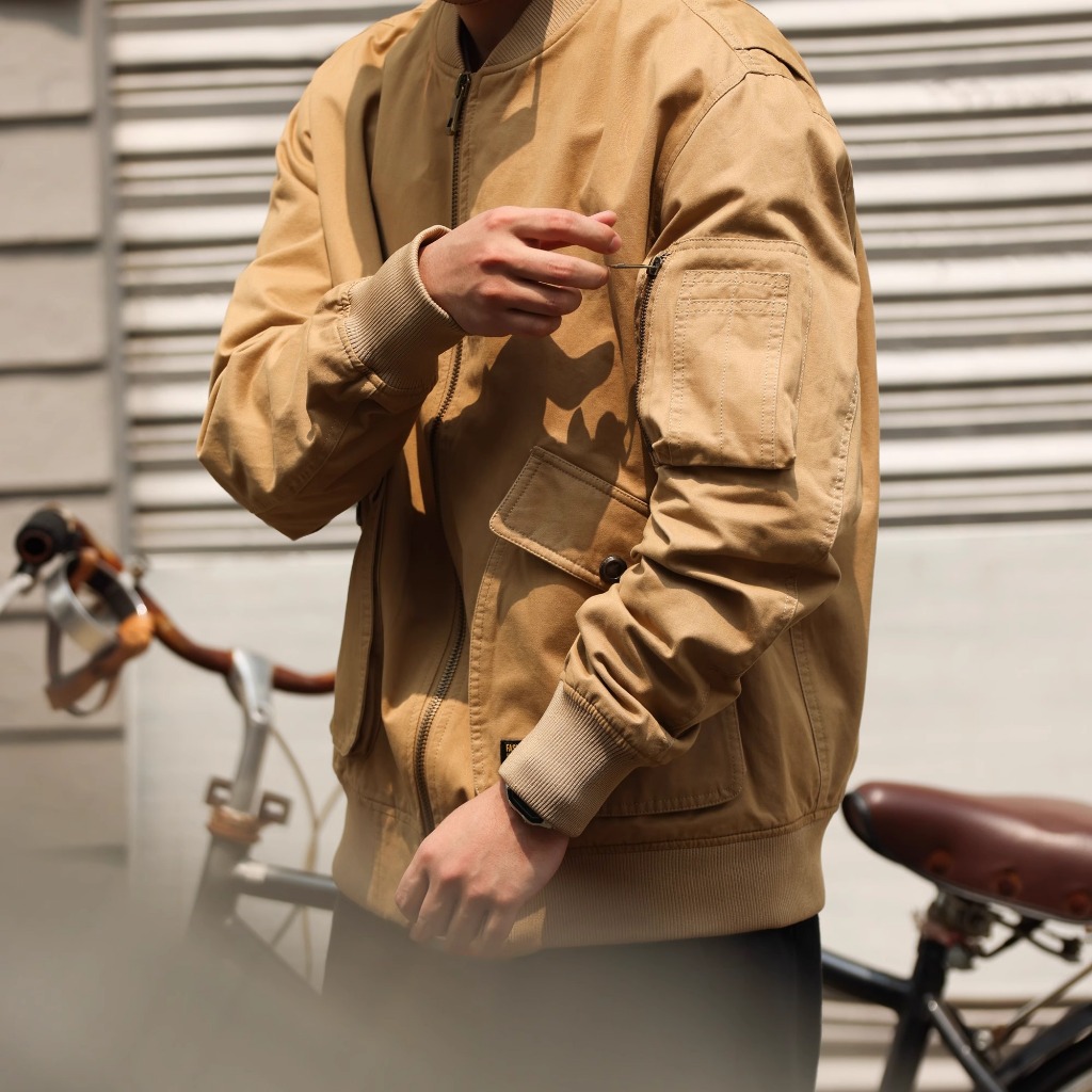 American Retro MA-1 Flight Jacket Men Loose Workwear Plus Size Khaki Baseball Collar Harrington Jacket