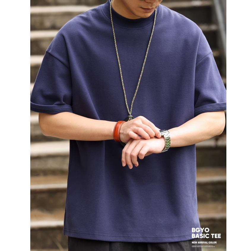 300g Encore Red Short-Sleeved T-Shirt Men Loose Heavy Gray Small Neckline Summer
