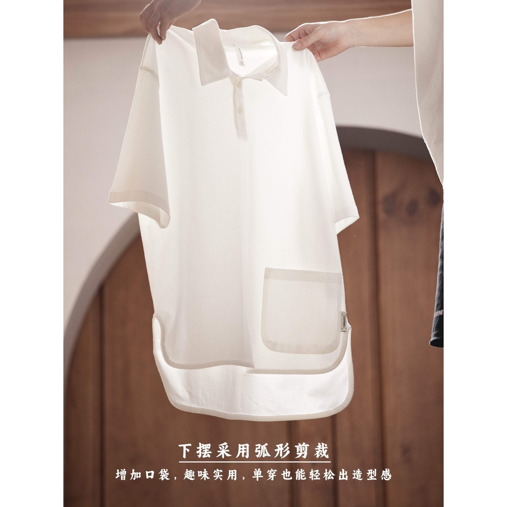 American Solid Color Pocket Lapel Polo Shirt Men's Loose High-End Outdoor Sports Workwear Short-Sleeved T-Shirt