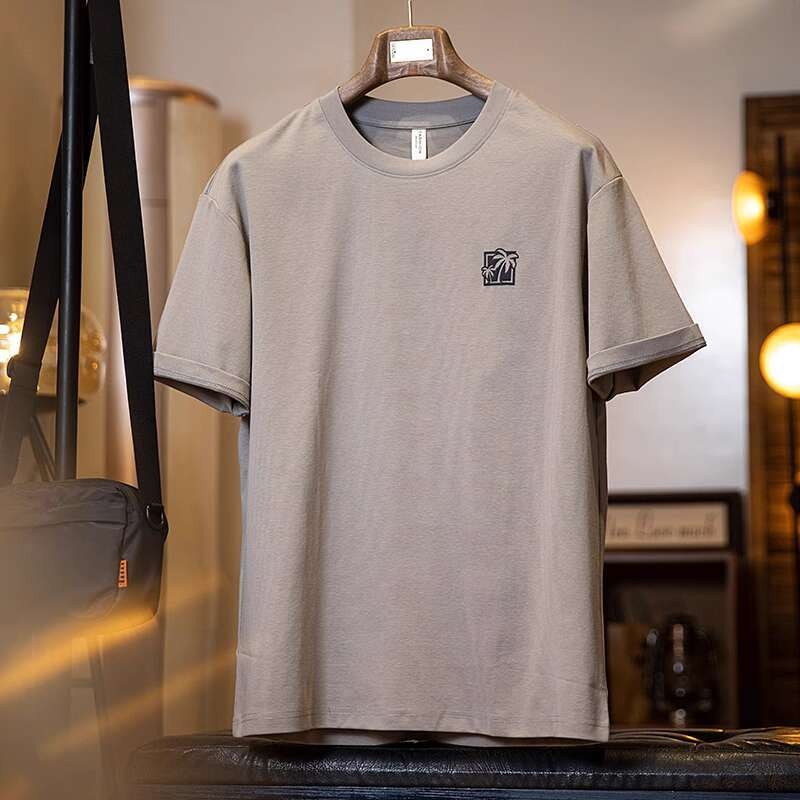 Casual Textured Suede Printed Round Neck Half-Sleeved Tee Top Men