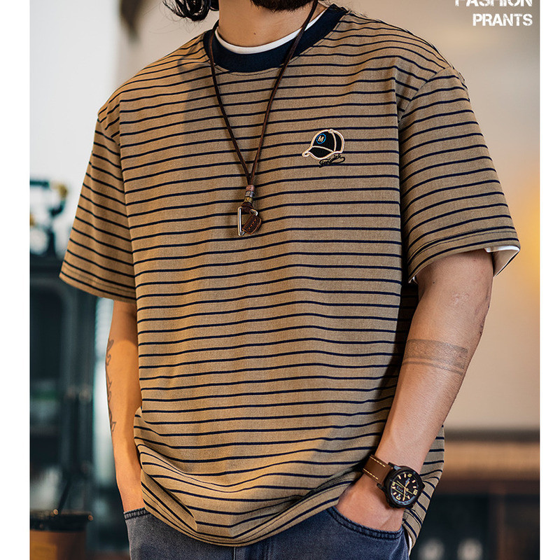 Embroidered Pinstripe T-Shirt