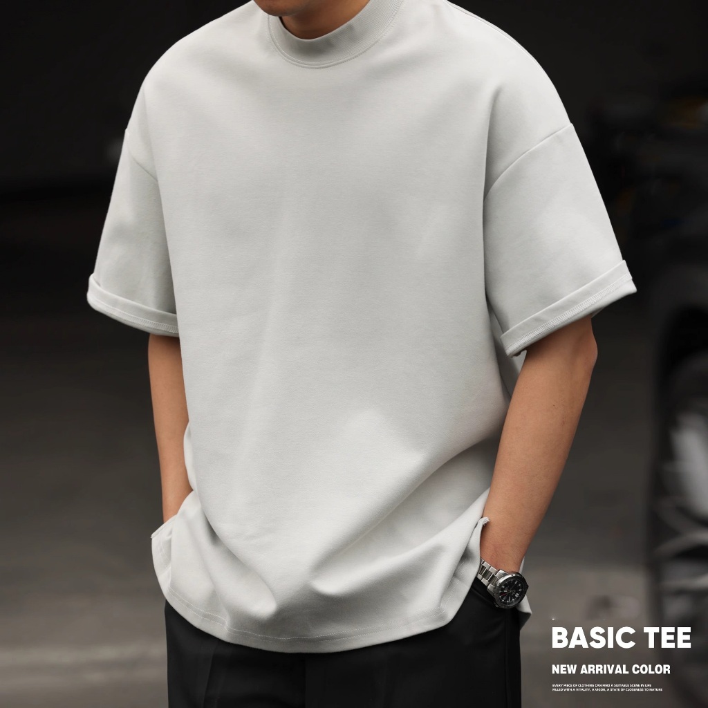 300g Encore Red Short-Sleeved T-Shirt Men Loose Heavy Gray Small Neckline Summer