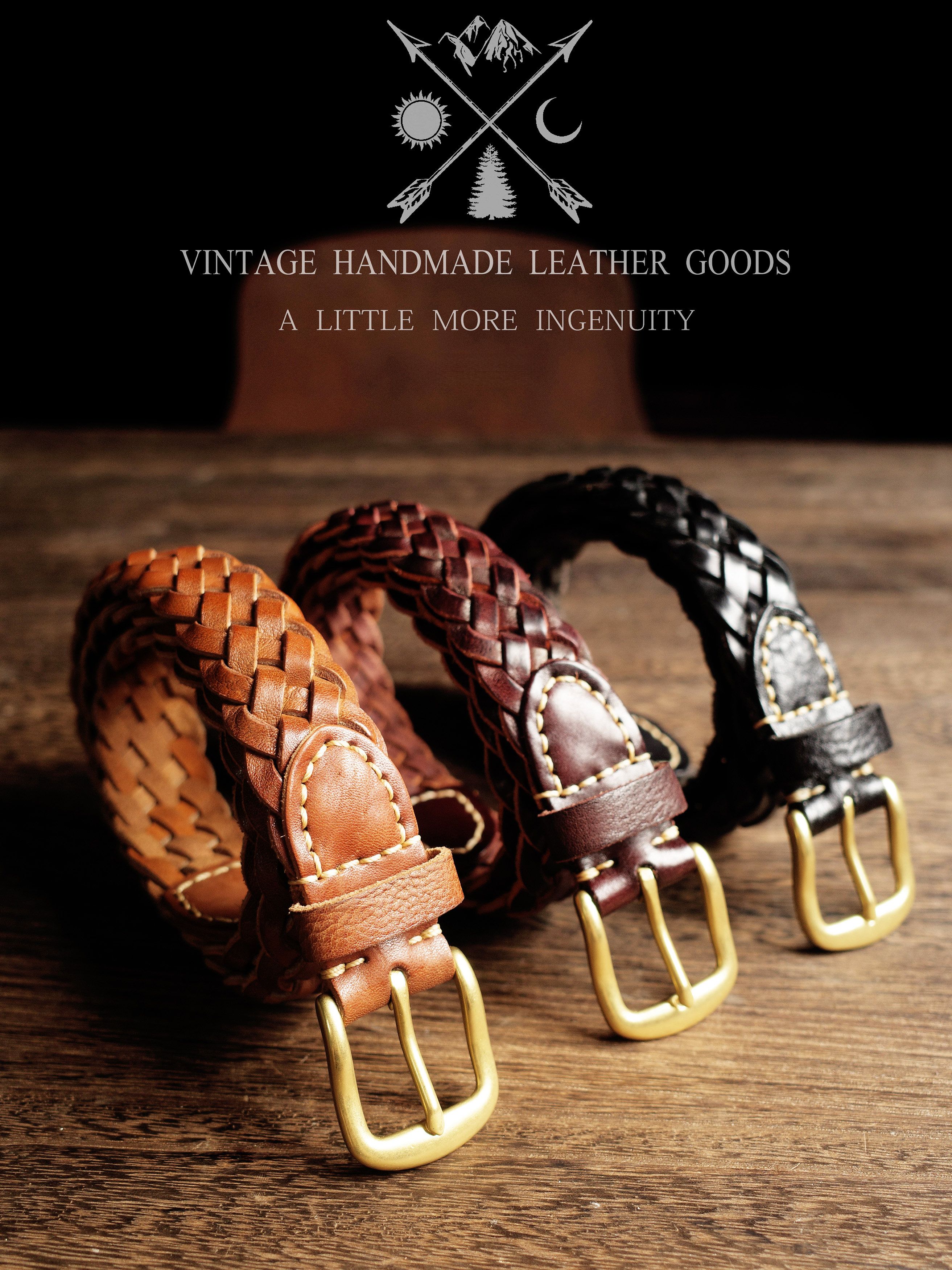 Pure cowhide copper buckle woven belt