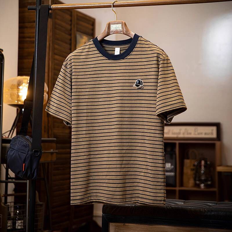 Embroidered Pinstripe T-Shirt