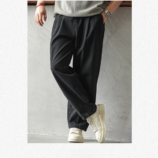 Combed Cotton Overalls Loggy Pants Men vintage Loose Casual All-Match Wide-Leg Straight Pants