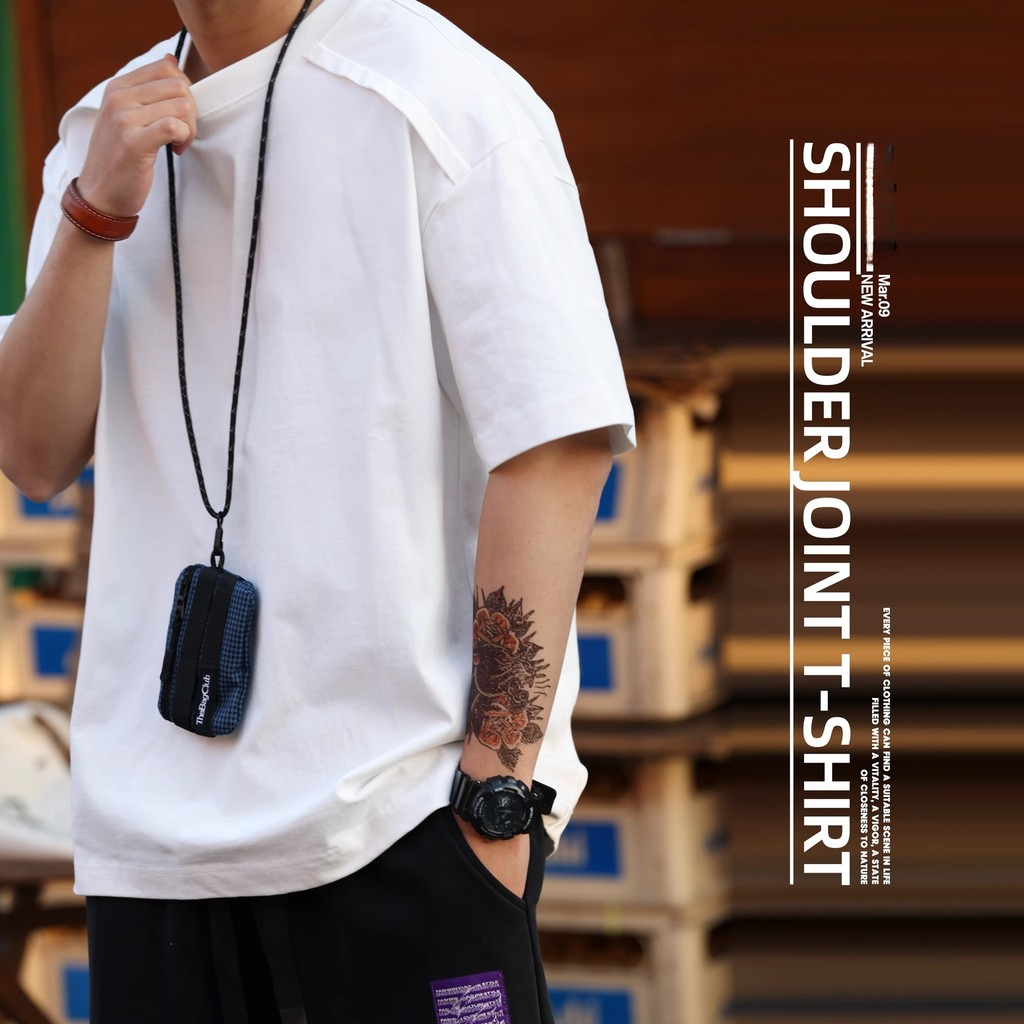 Wuluwear 280g Stitching Tailoring Casual Short-Sleeved T-Shirt Men Loose Pure Cotton Round Neck Sports TEE Summer