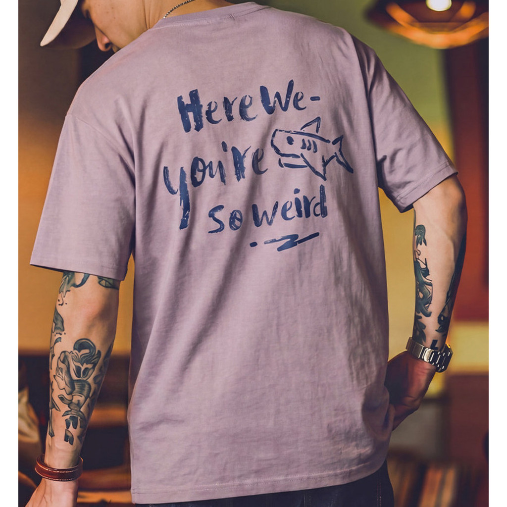 Wuluwear American Retro Dopamine Pink Short-Sleeved t-Shirt Men 2026 Summer New Style Niche Distressed Printed Loose Half-Sleeved