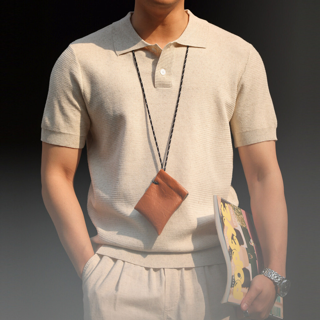Tencel Linen Short-Sleeved POLO Shirt Men Basic Style Breathable Casual Lyocell Knitted Lapel T-Shirt