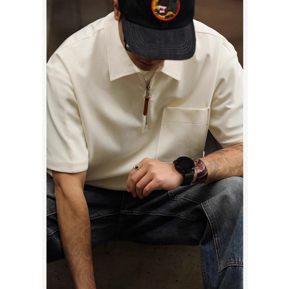  245g Casual Lyocell Short-Sleeved T-Shirt Men Loose Raglan Half-Sleeved Basic TEE