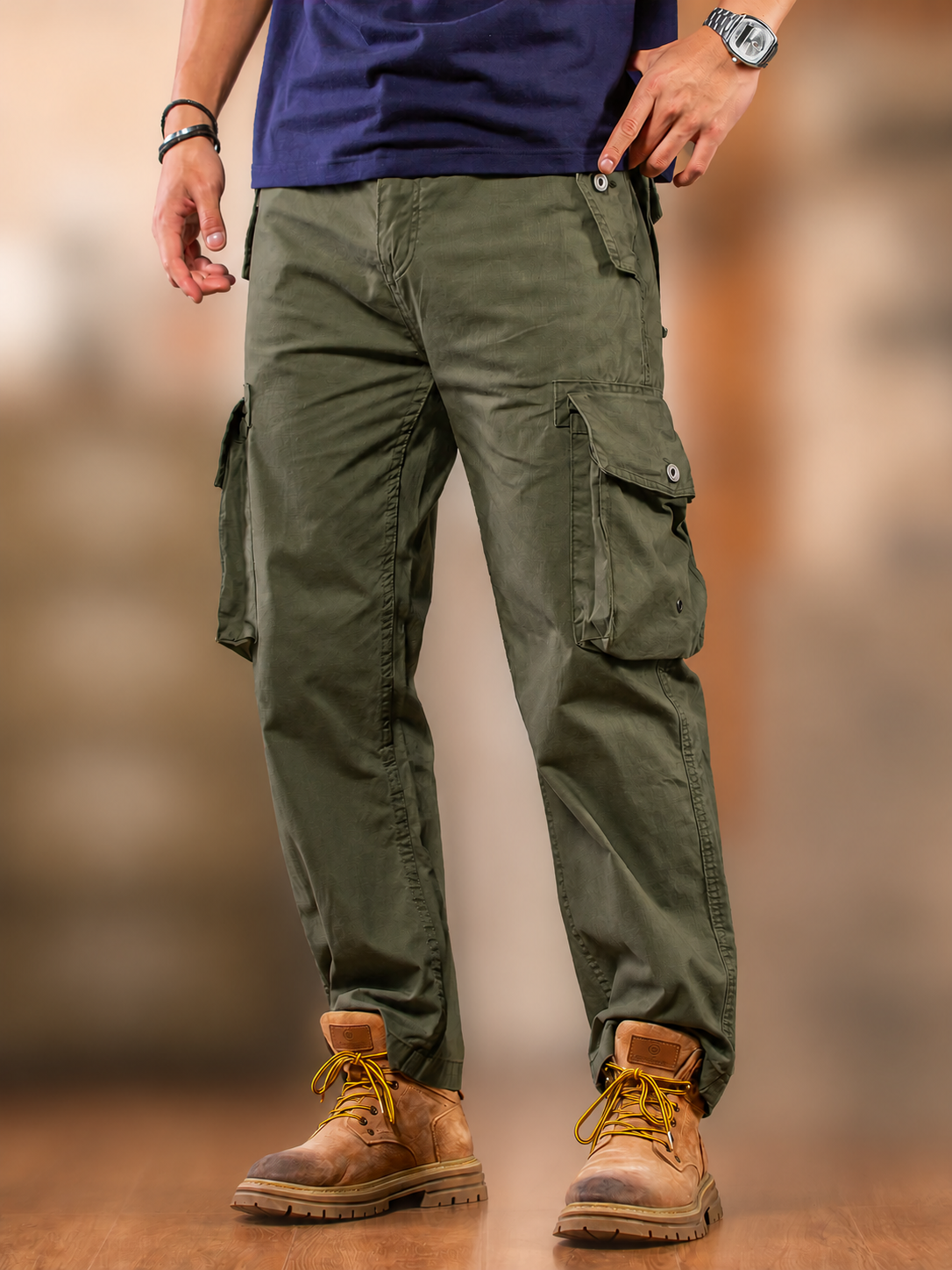 M65 Cargo Pants for Men 100% Cotton Multi-Pocket Long Pants Army Green Casual Pants
