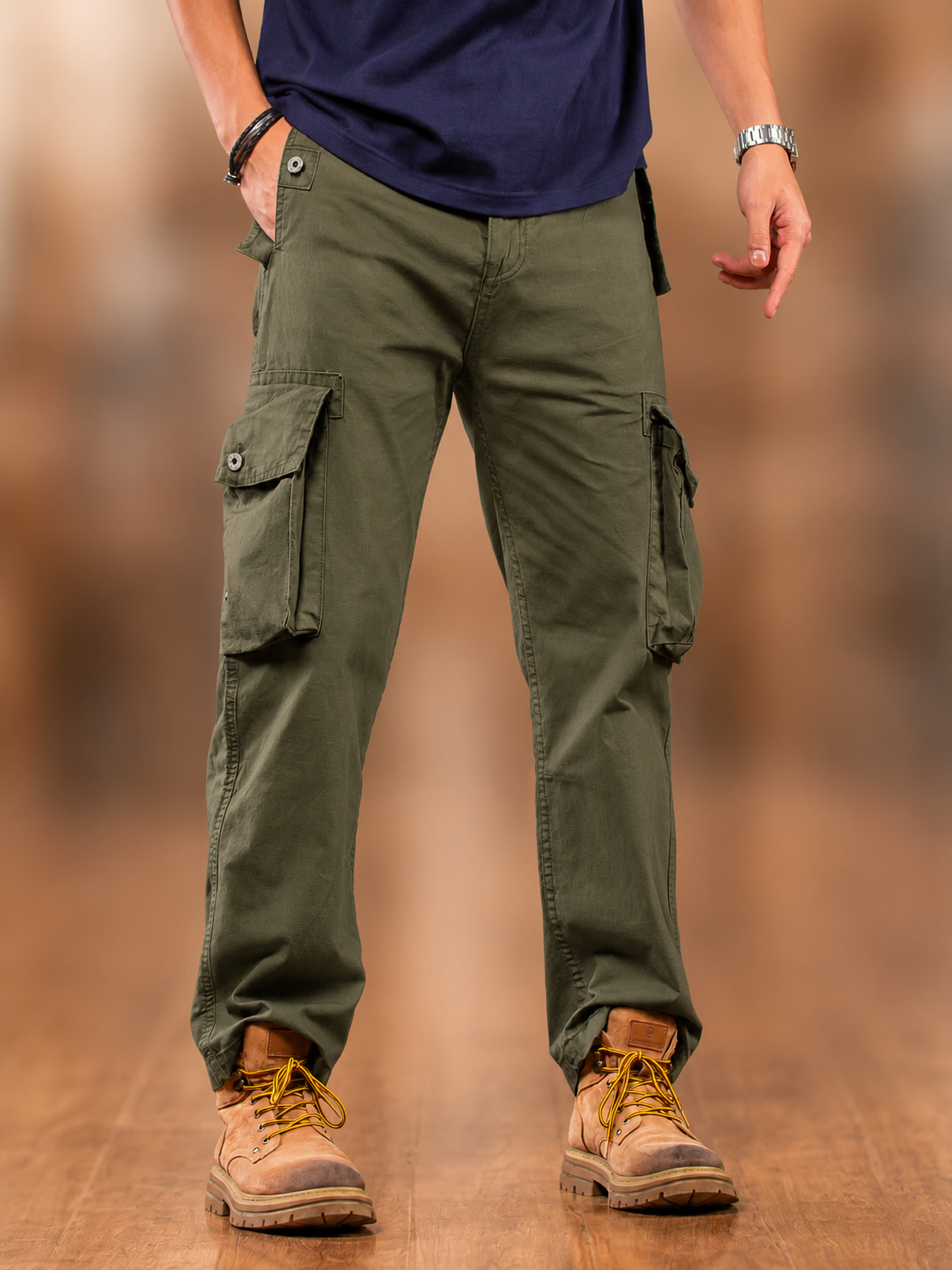 M65 Cargo Pants for Men 100% Cotton Multi-Pocket Long Pants Army Green Casual Pants